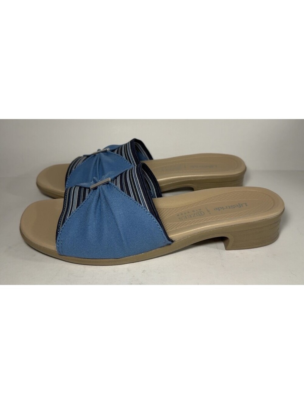 LifeStride Bzees Paradise Slide Sandals Womens Size 7.5 W Wide Blue